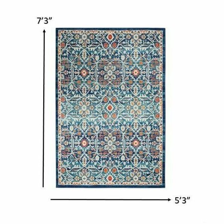 Homeroots 5 x 7 ft. Blue White Multi Color Medallion Area Rug 385611